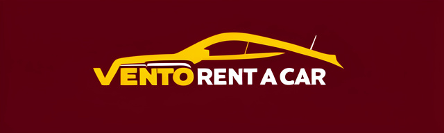 Vento Rent A Car sarı araba ve V harfi logo