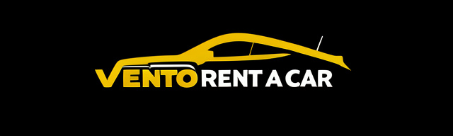 Vento Rent A Car sarı araba ve V harfi logo